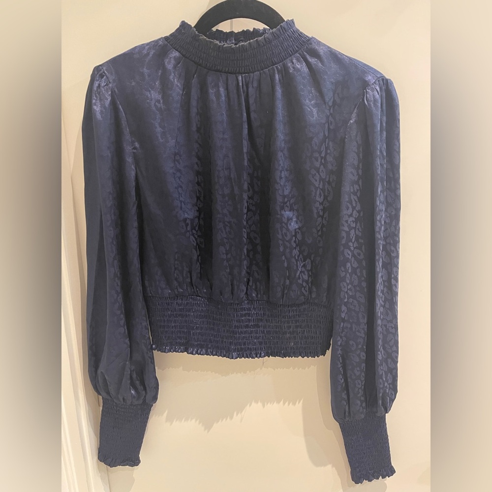 Aqua Midnight Blue Patterned Blouse